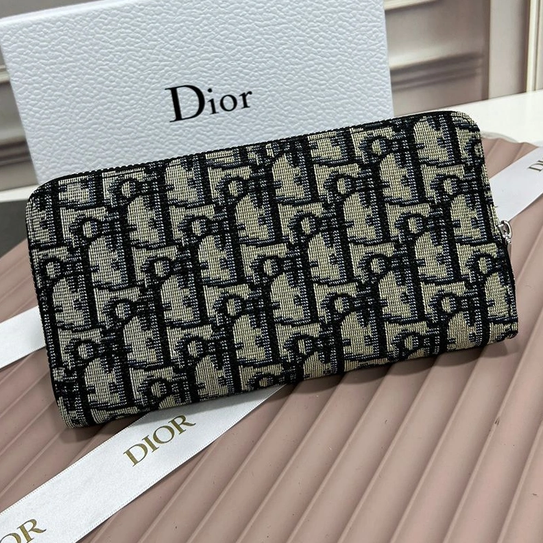 Dior Front Patch Pocket Zip Wallet Oblique Motif Canvas Blue SportInspired 6236