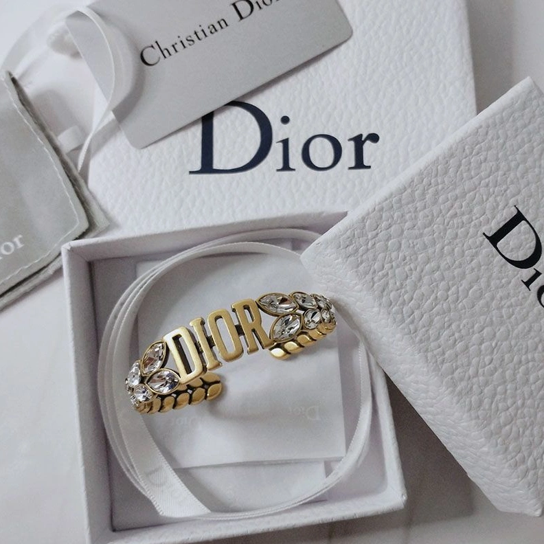 Dior Laurel Cuff Bracelet Metal and Silver Crystals Gold BestValue 5139