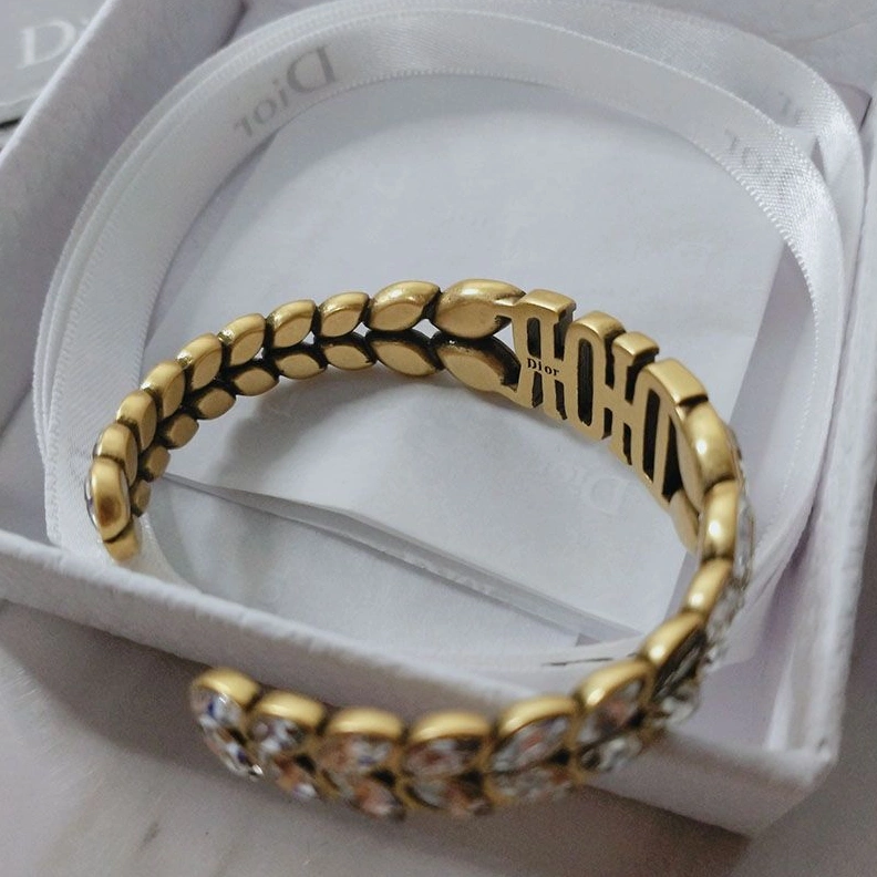 Dior Laurel Cuff Bracelet Metal and Silver Crystals Gold BestValue 5139