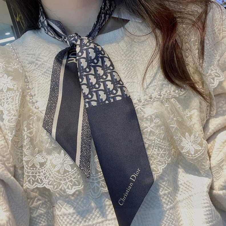 Dior Mitzah Twill 30 Montaigne Houndstooth Motif Silk Navy Blue HighQuality 6163