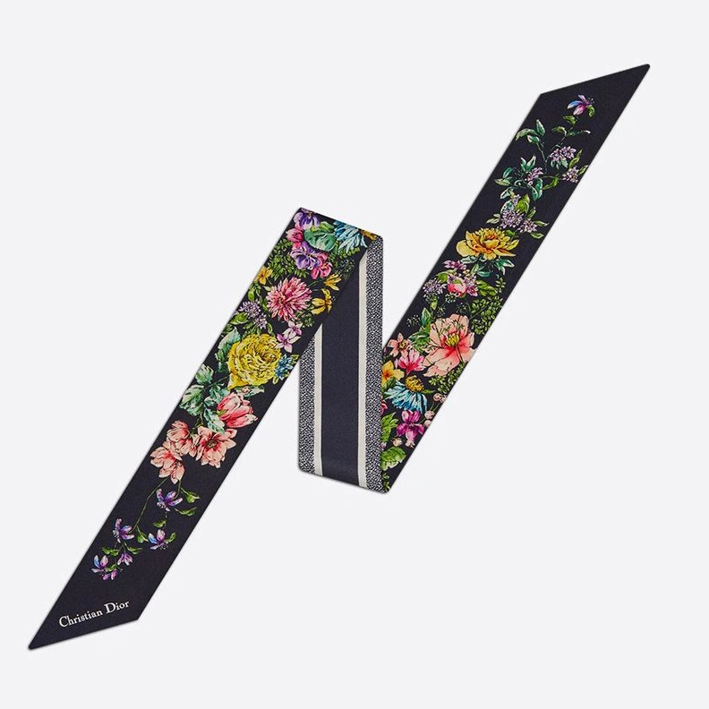 Dior Mitzah Twill D-Floral Motif Silk Navy Blue DailyWear 9434