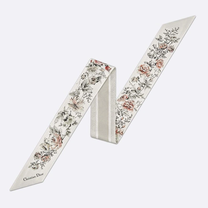 Dior Mitzah Twill Granville Motif Silk White Grey Trendy 4306