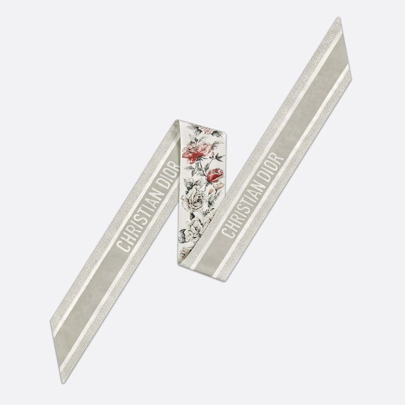Dior Mitzah Twill Granville Motif Silk White Grey Trendy 4306