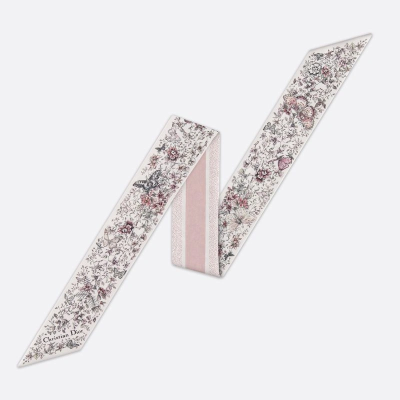 Dior Mitzah Twill In Butterfly Around the World Motif Silk Pink Trendy 5693