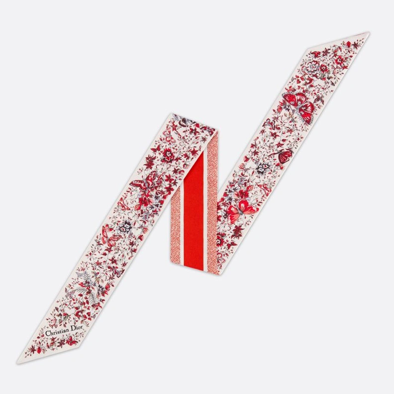 Dior Mitzah Twill In Butterfly Around the World Motif Silk Red GoodFit 2709