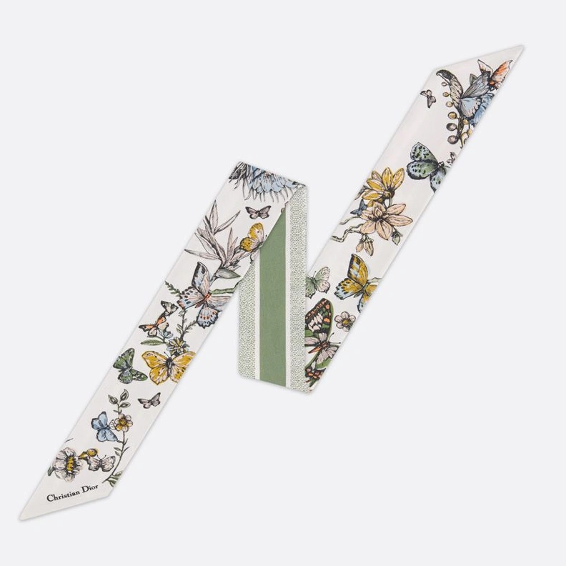 Dior Mitzah Twill In Toile de Jouy Mexico Motif Silk White Green TopPick 8133