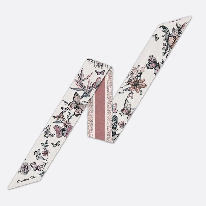 Dior Mitzah Twill In Toile de Jouy Mexico Motif Silk White Pink NewStyle 734