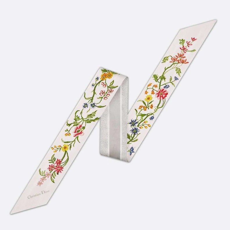 Dior Mitzah Twill Petites Fleurs Motif Silk White WellDesigned 2610