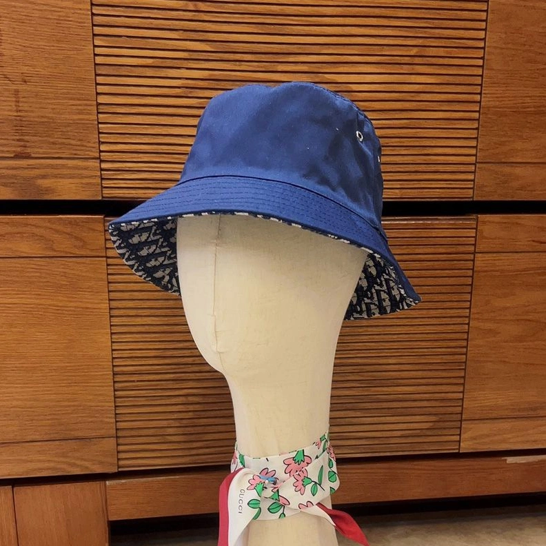 Dior Reversible Bucket Hat Teddy Oblique Motif Cotton Blue Popular 5594