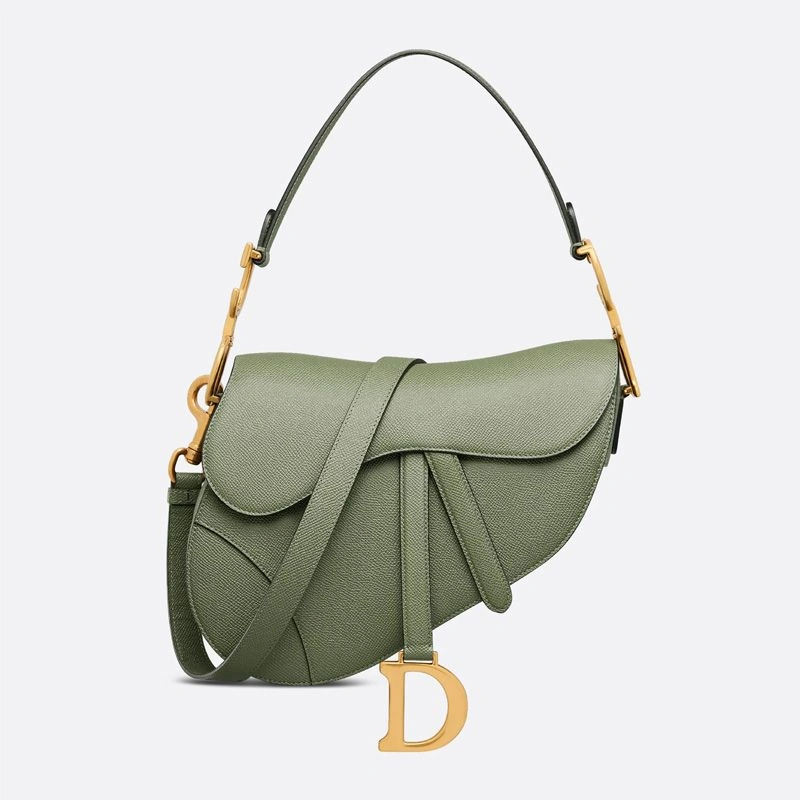 Dior Saddle Bag with Strap In Grained Calfskin Green Popular 8624