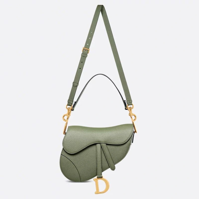 Dior Saddle Bag with Strap In Grained Calfskin Green Popular 8624