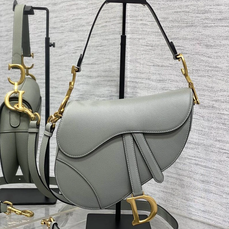Dior Saddle Bag with Strap In Grained Calfskin Grey Popular 9307