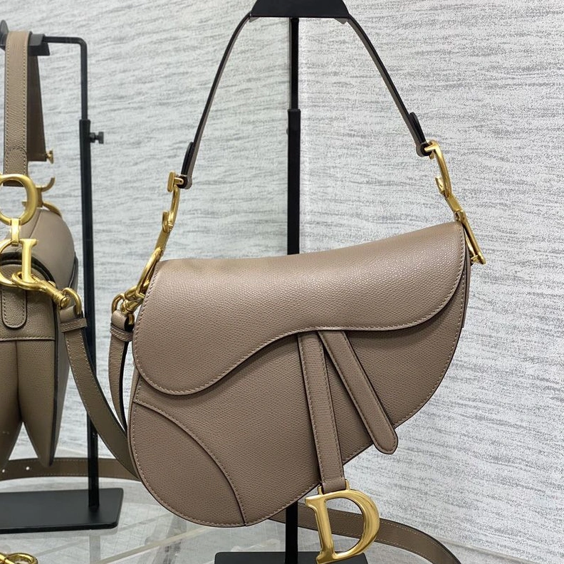 Dior Saddle Bag with Strap In Grained Calfskin Taupe HighQuality 4981