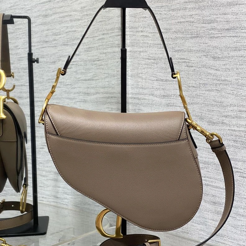 Dior Saddle Bag with Strap In Grained Calfskin Taupe HighQuality 4981