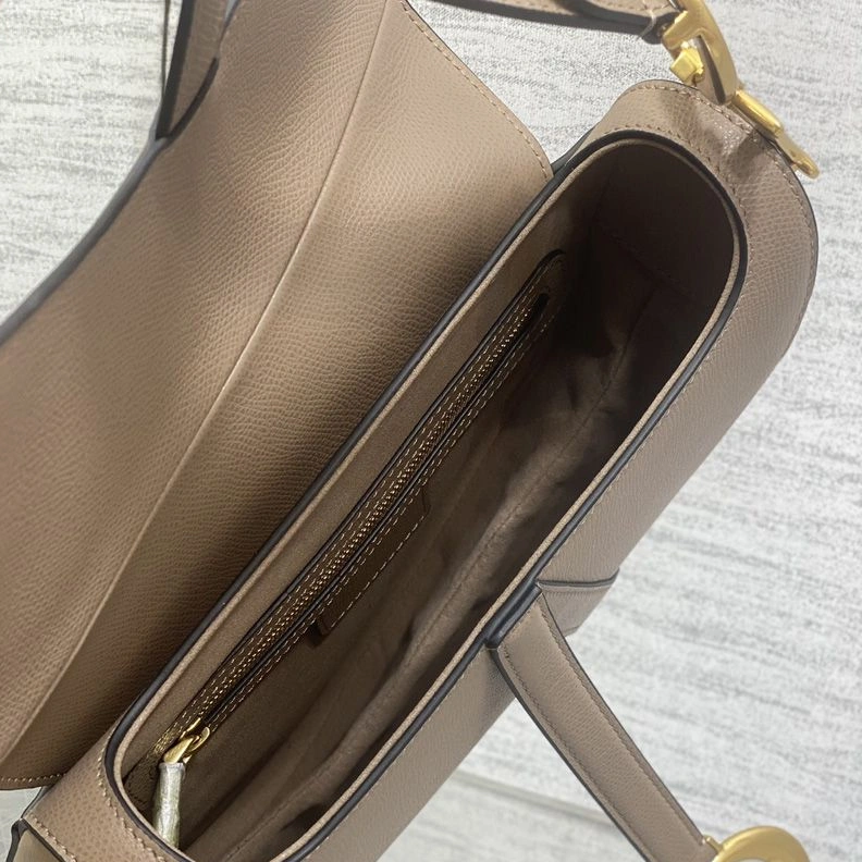 Dior Saddle Bag with Strap In Grained Calfskin Taupe HighQuality 4981