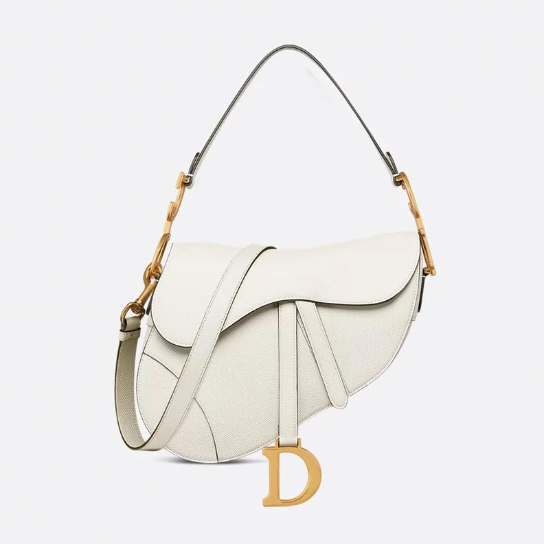 Dior Saddle Bag with Strap In Grained Calfskin White WellDesigned 4494