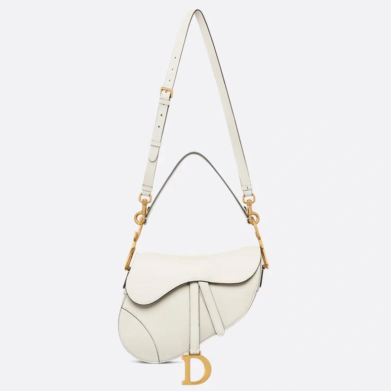 Dior Saddle Bag with Strap In Grained Calfskin White WellDesigned 4494