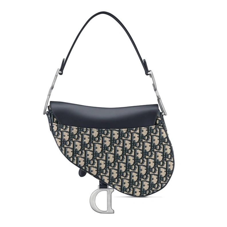 Dior Saddle Bag with Strap In Oblique Motif Canvas and Smooth Calfskin Blue UrbanStyle 1927