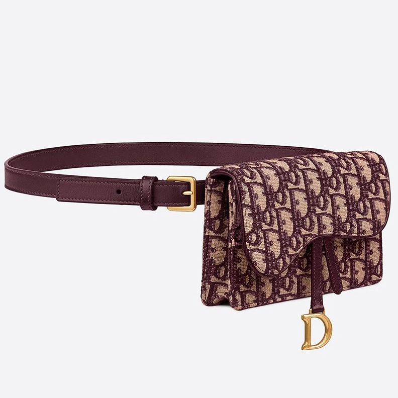 Dior Saddle Belt Pouch In Oblique Motif Canvas Burgundy EasyMatch 9342