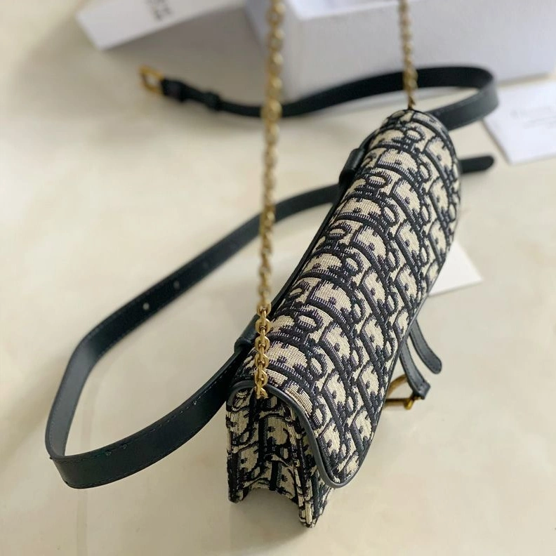 Dior Saddle Belt Pouch with Chain Oblique Motif Canvas Blue TopPick 8008