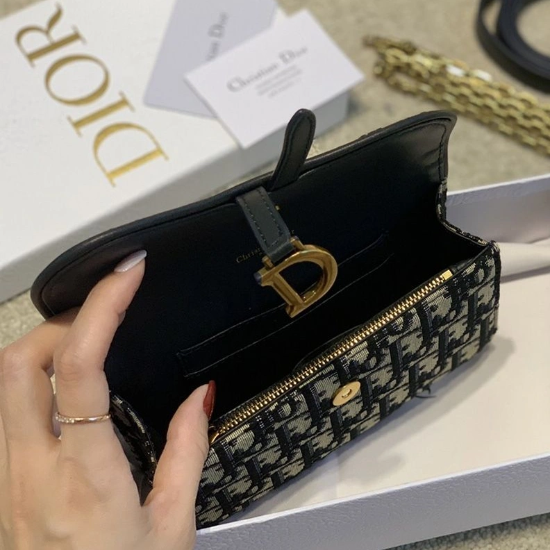 Dior Saddle Belt Pouch with Chain Oblique Motif Canvas Blue TopPick 8008