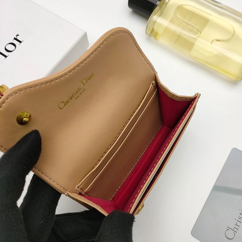 Dior Saddle Bloom Card Holder In Goatskin Khaki Fashionable 7744
