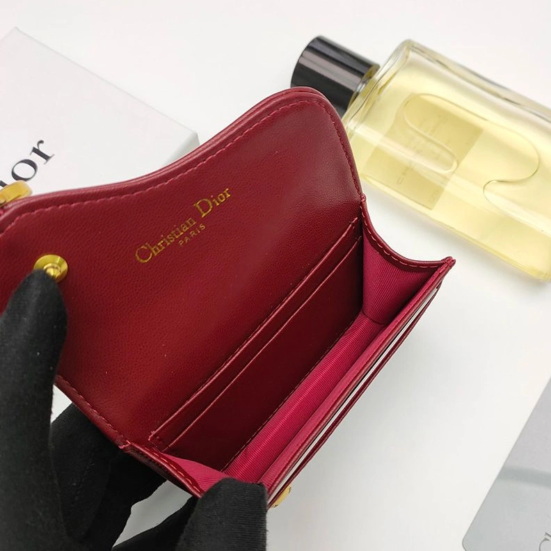 Dior Saddle Bloom Card Holder In Goatskin Red WellDesigned 3524