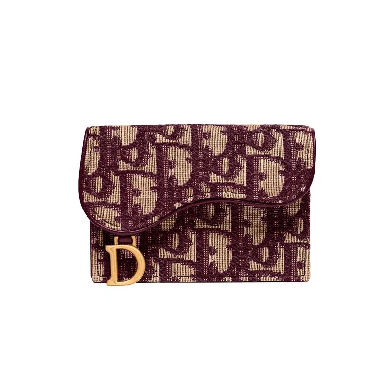 Dior Saddle Bloom Card Holder In Oblique Motif Canvas Burgundy EasyMatch 8183