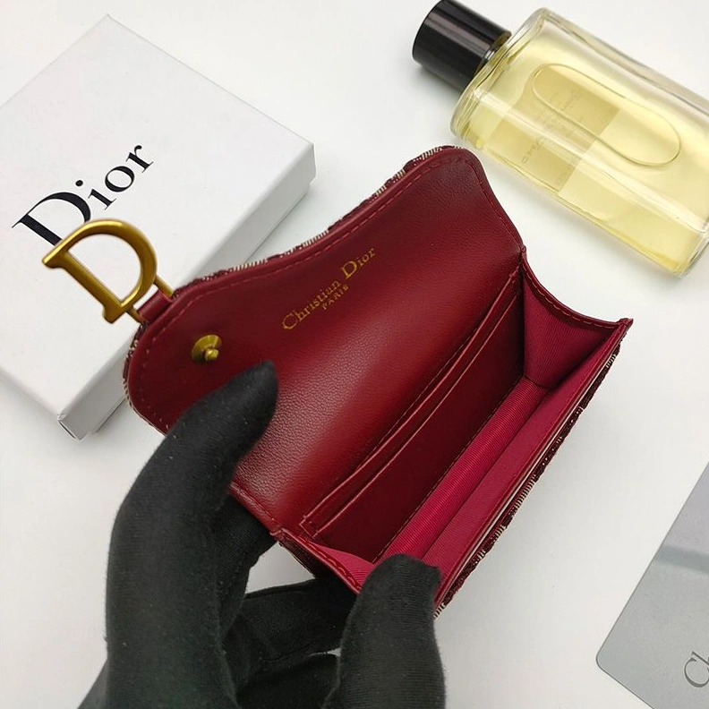 Dior Saddle Bloom Card Holder In Oblique Motif Canvas Burgundy EasyMatch 8183