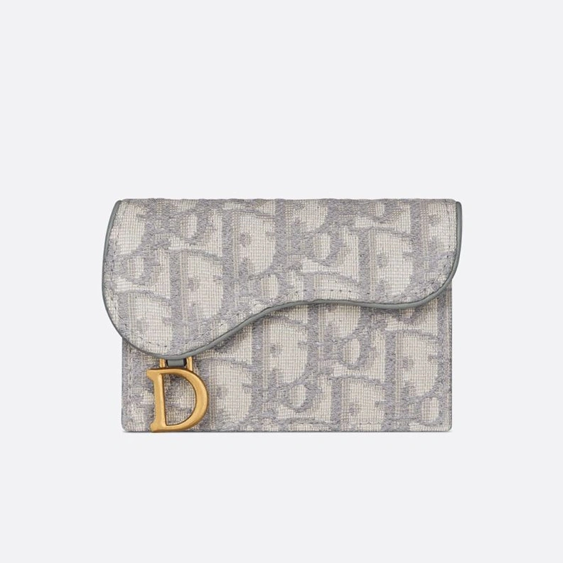 Dior Saddle Bloom Card Holder In Oblique Motif Canvas Grey Trendy 3982