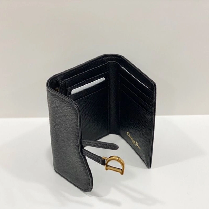Dior Saddle Card Holder Grained Calfskin Black Comfortable 2360