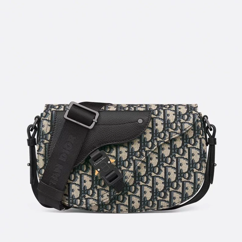 Dior Saddle Compact Messenger In Oblique Motif Canvas and Grained Calfskin Blue UrbanStyle 2017