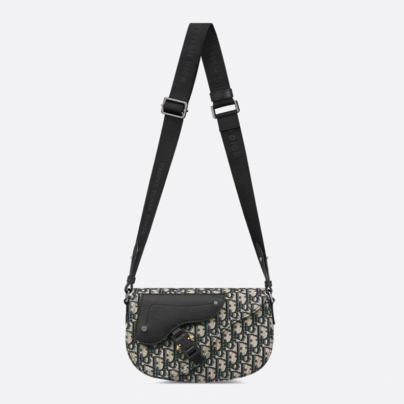 Dior Saddle Compact Messenger In Oblique Motif Canvas and Grained Calfskin Blue UrbanStyle 2017