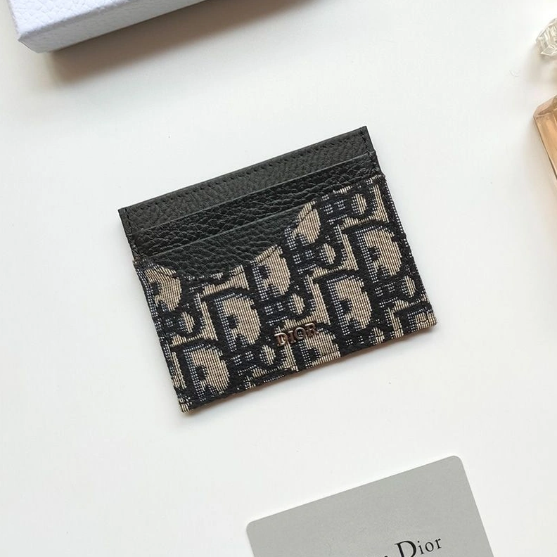 Dior Saddle Contour Card Holder Oblique Motif Canvas Blue Popular 1798