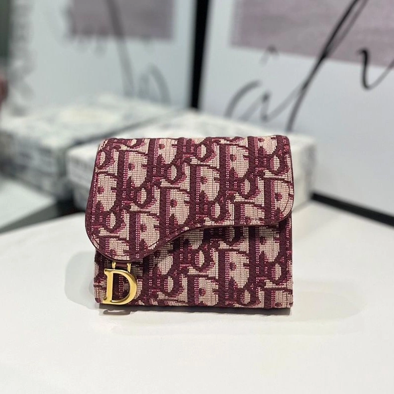Dior Saddle Lotus Wallet In Oblique Motif Canvas Burgundy GoodFit 559