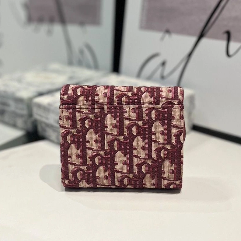 Dior Saddle Lotus Wallet In Oblique Motif Canvas Burgundy GoodFit 559