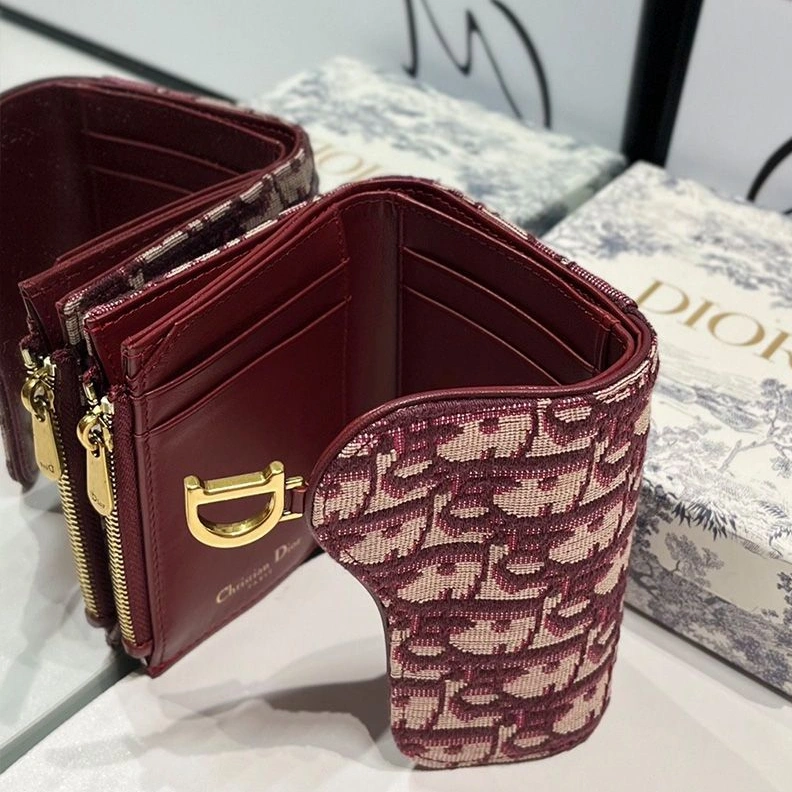 Dior Saddle Lotus Wallet In Oblique Motif Canvas Burgundy GoodFit 559