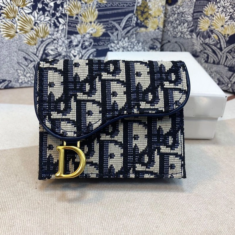 Dior Saddle Three-Fold Wallet Oblique Motif Canvas Blue ModernLook 7295