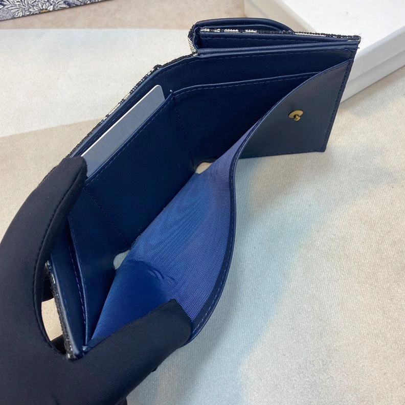 Dior Saddle Three-Fold Wallet Oblique Motif Canvas Blue ModernLook 7295