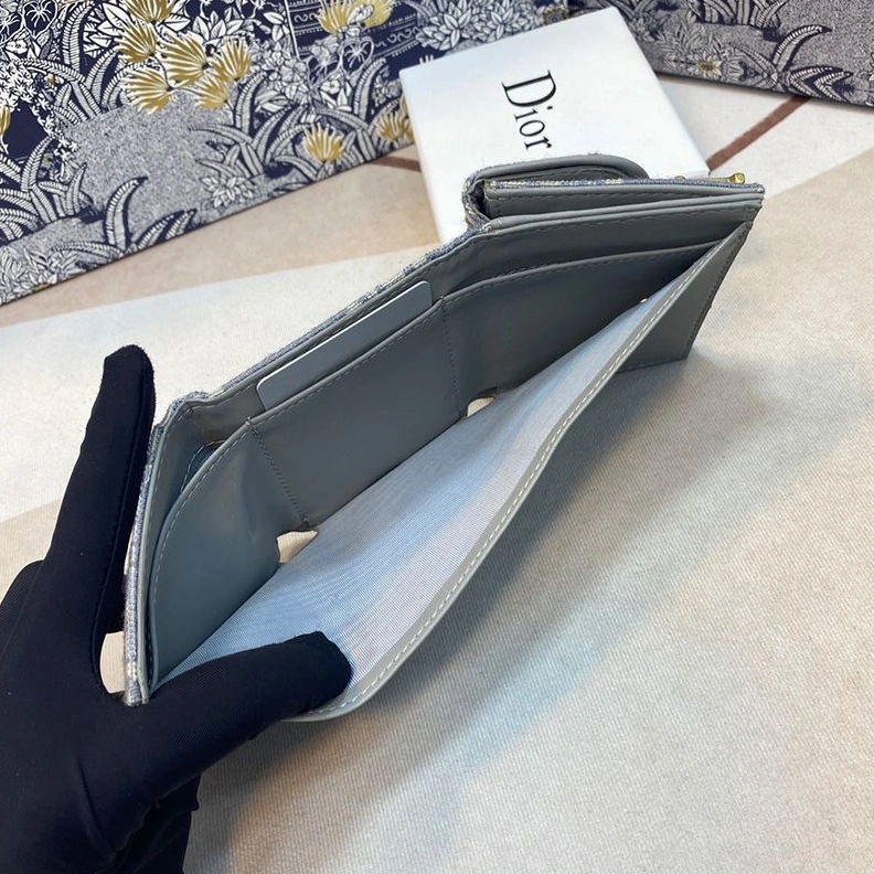Dior Saddle Three-Fold Wallet Oblique Motif Canvas Grey WellDesigned 6902