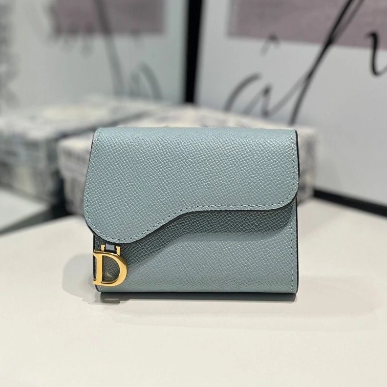 Dior Saddle Trifold Wallet In Grained Calfskin Blue EasyMatch 1242