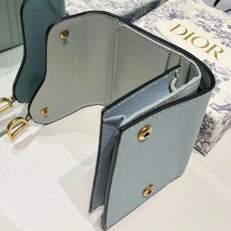 Dior Saddle Trifold Wallet In Grained Calfskin Blue EasyMatch 1242