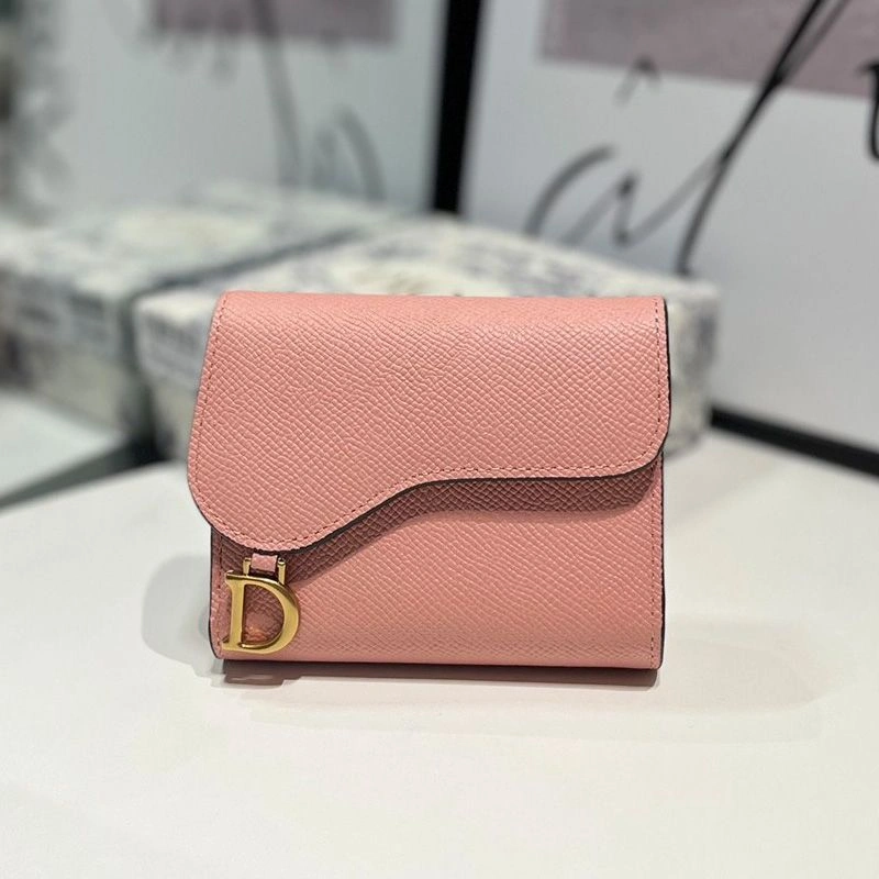 Dior Saddle Trifold Wallet In Grained Calfskin Pink Popular 7647