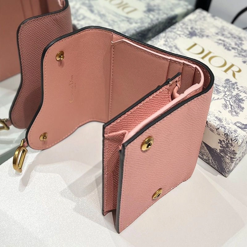 Dior Saddle Trifold Wallet In Grained Calfskin Pink Popular 7647