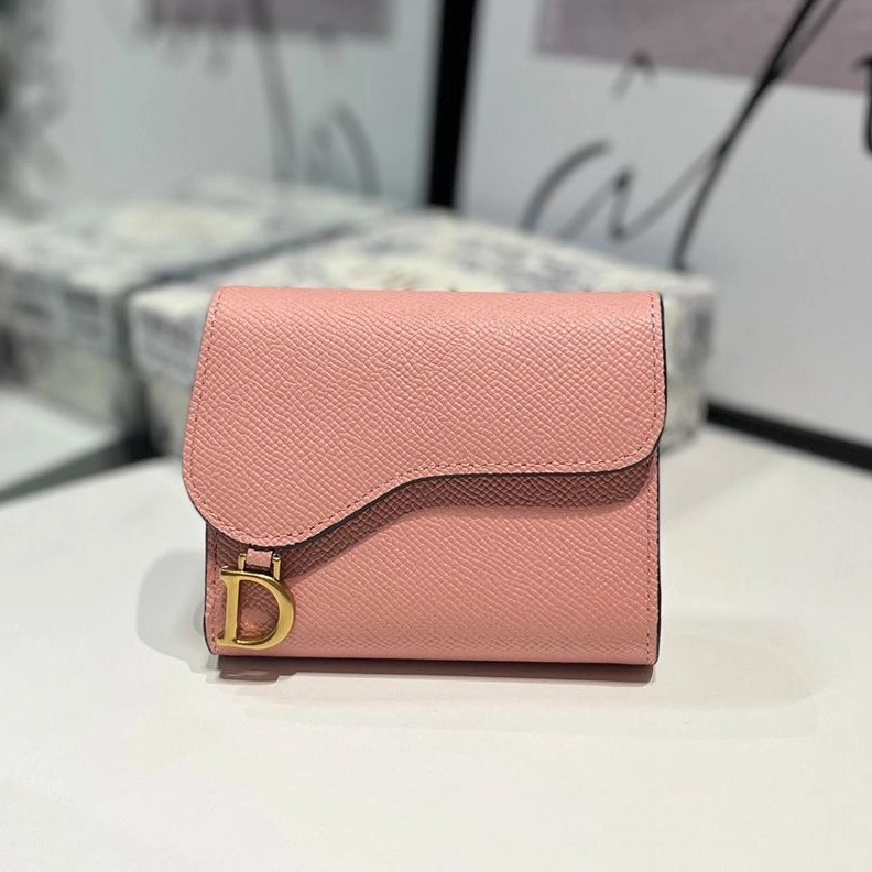 Dior Saddle Trifold Wallet In Grained Calfskin Pink UrbanStyle 1448