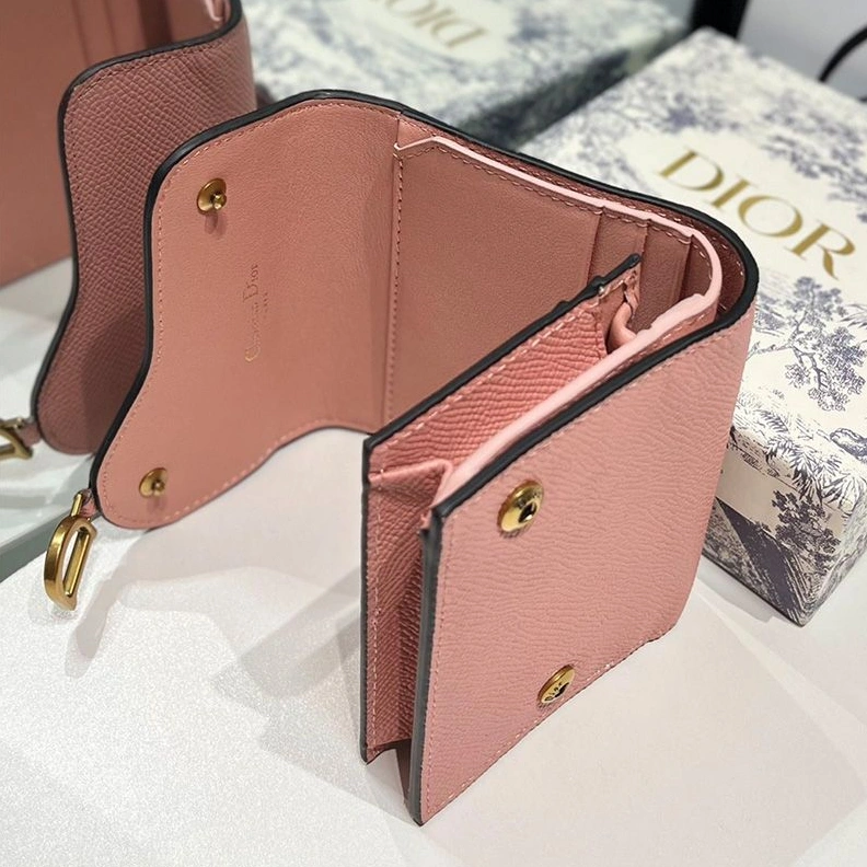 Dior Saddle Trifold Wallet In Grained Calfskin Pink UrbanStyle 1448