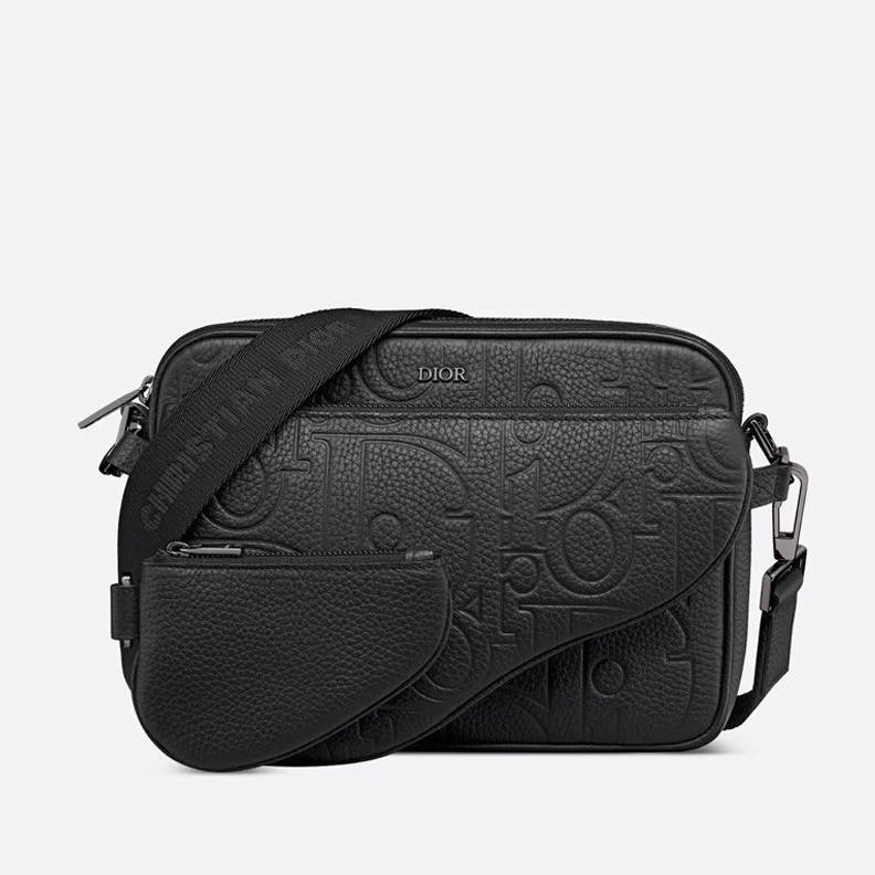 Dior Saddle Triple Pouch In Dior Signature Grained Calfskin Black Trendy 8704