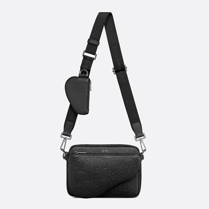 Dior Saddle Triple Pouch In Dior Signature Grained Calfskin Black Trendy 8704