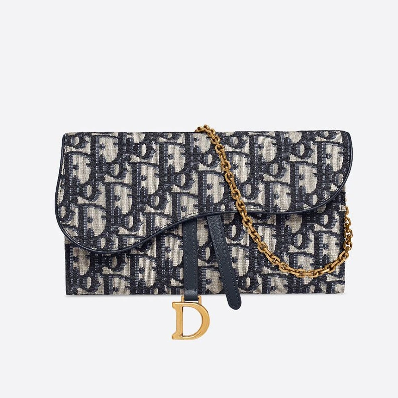 Dior Saddle Wallet In Oblique Motif Canvas Blue Popular 5592