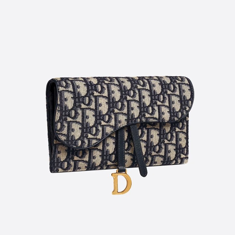 Dior Saddle Wallet In Oblique Motif Canvas Blue Popular 5592
